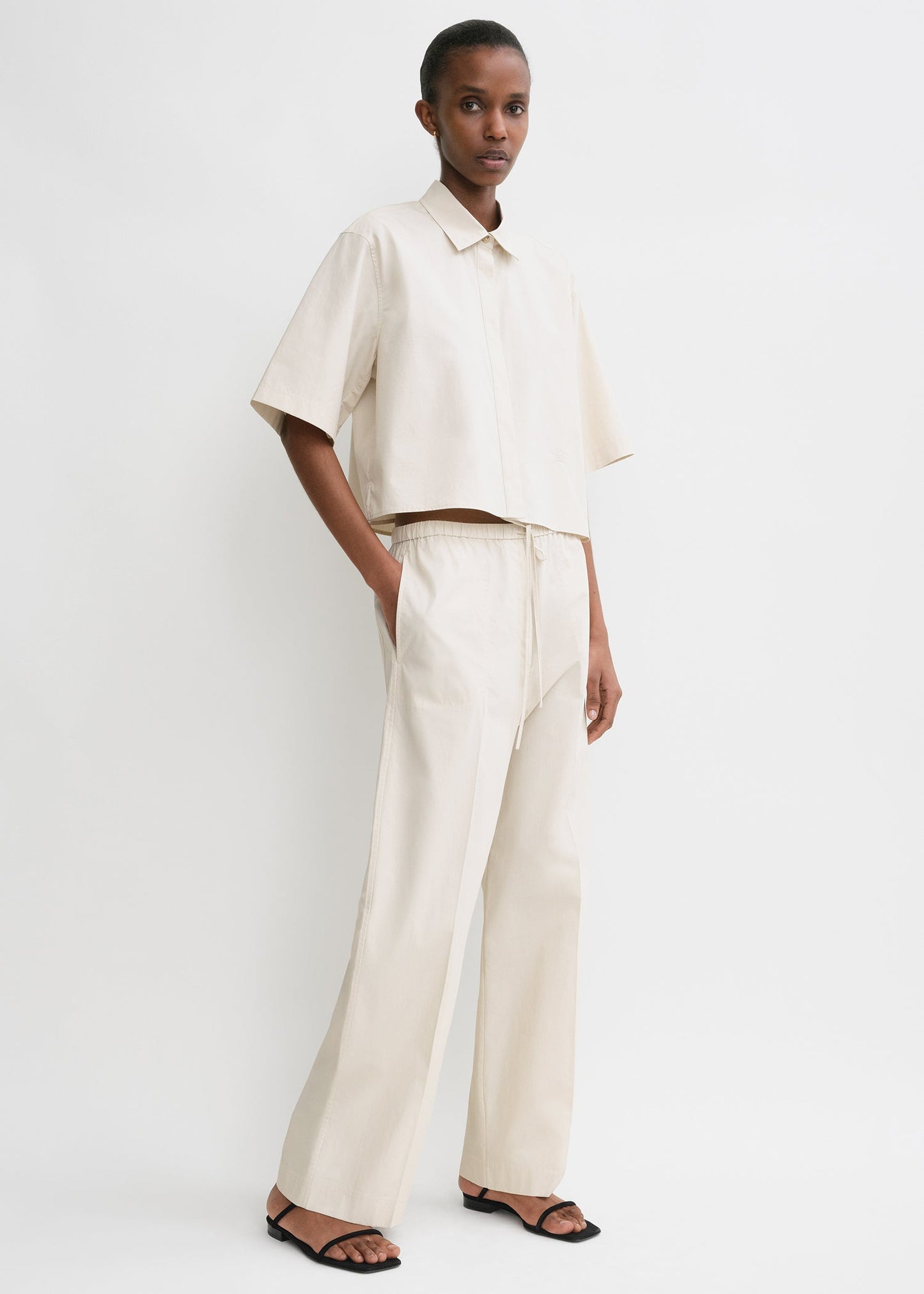 Ttm Crop Cotton Poplin Shirt & Pants Set