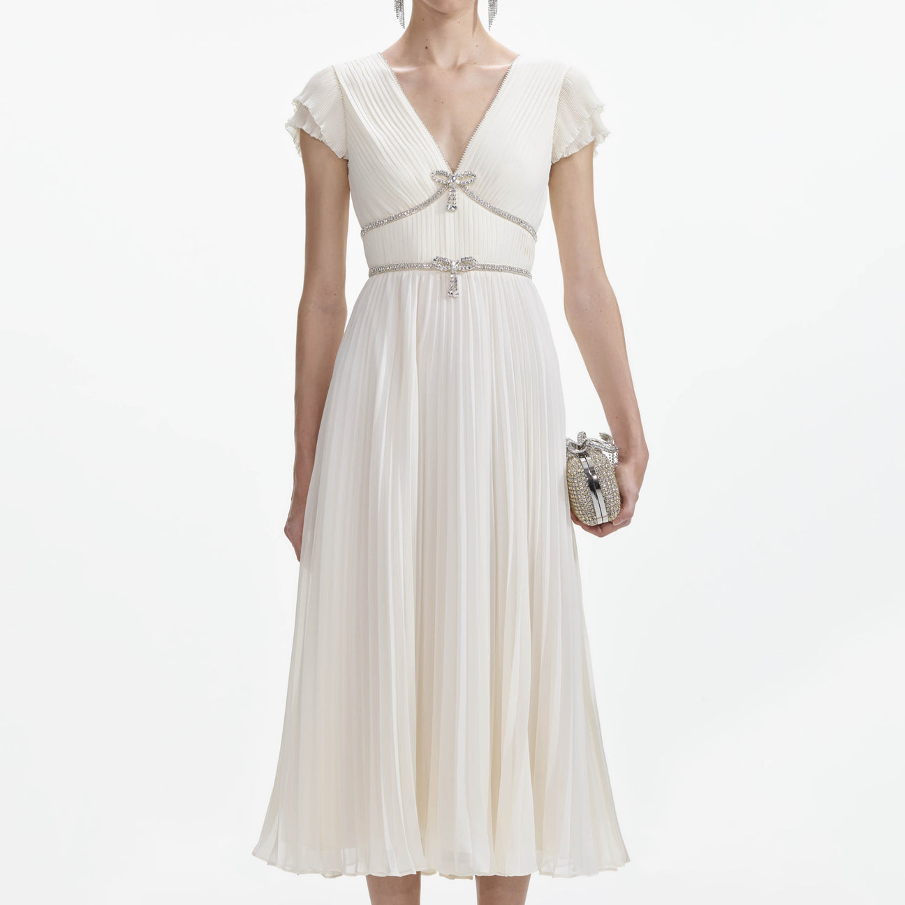 SP Cream Chiffon Pleated Midi Dress