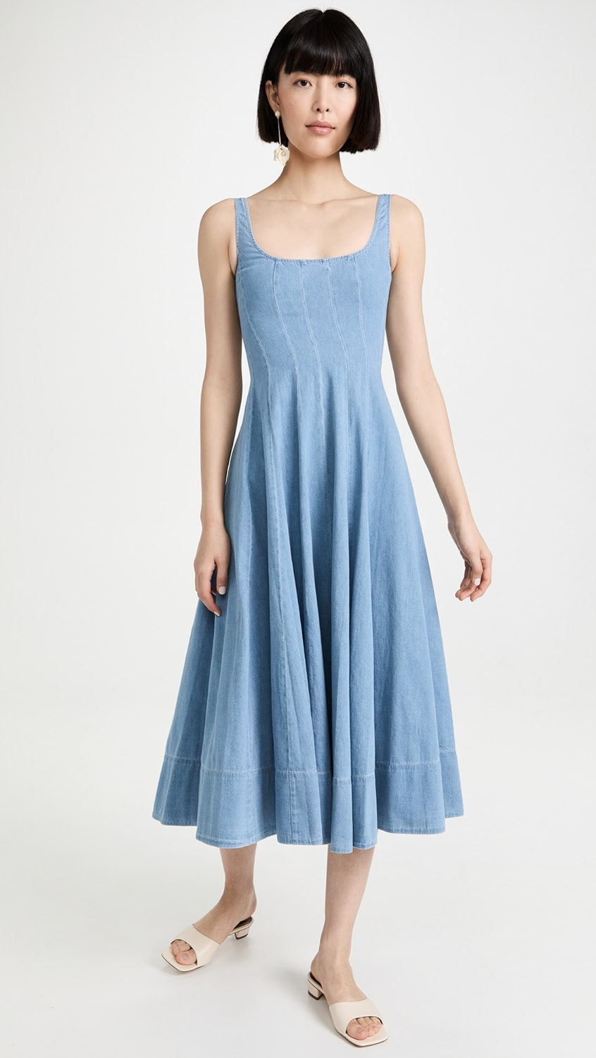 Std Wells Midi Dress - Light Wash Blue Denim