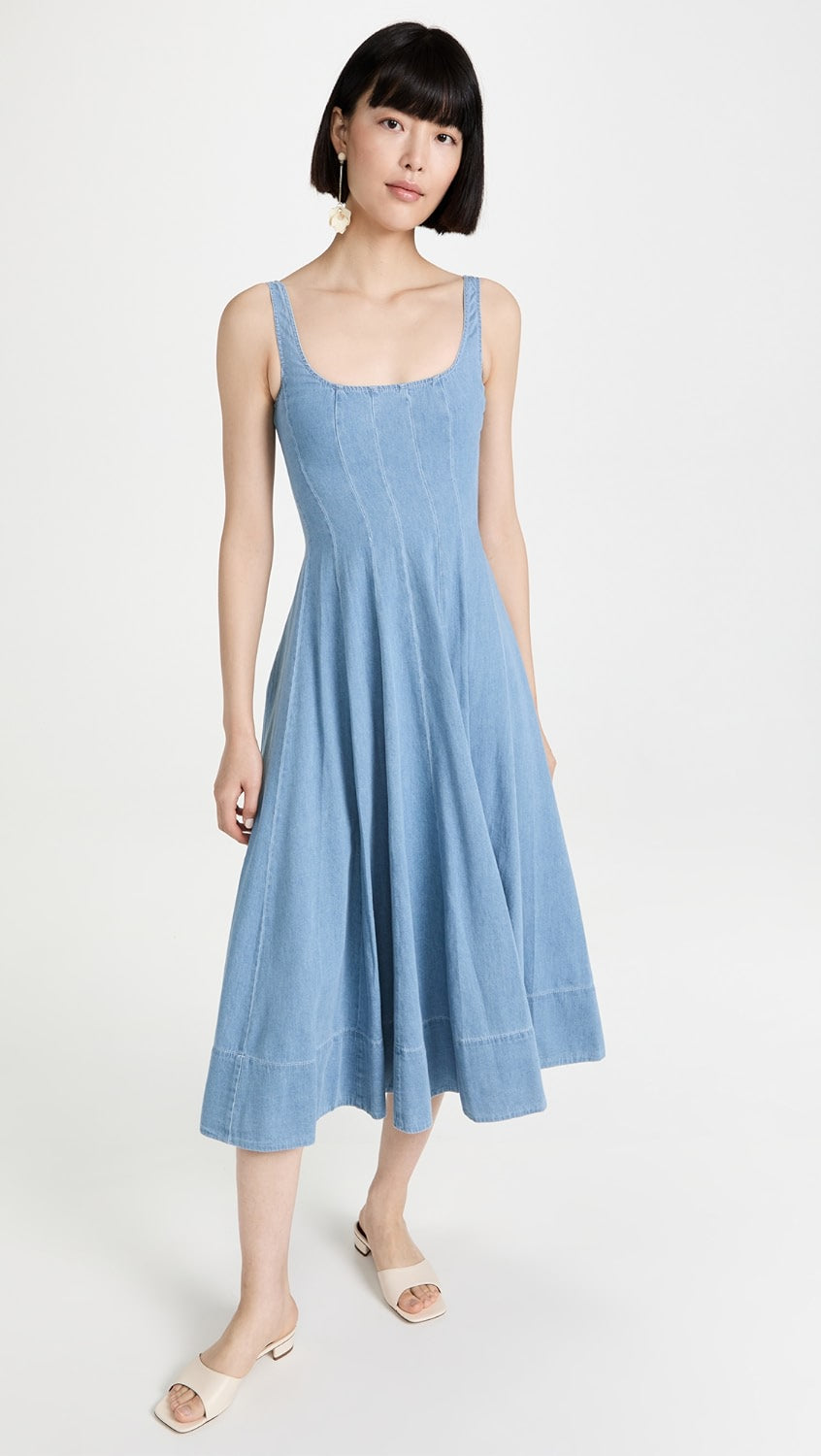 Std Wells Midi Dress - Light Wash Blue Denim