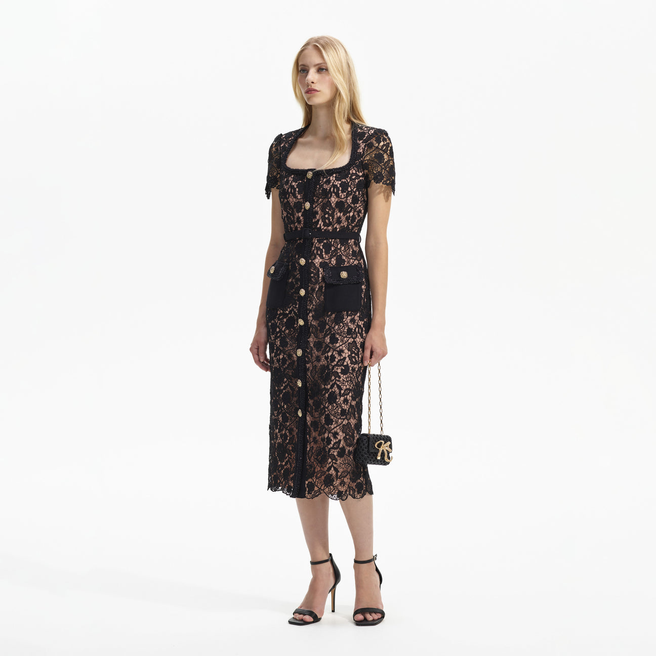 SP Guipure Lace Short Sleeve Midi Dress