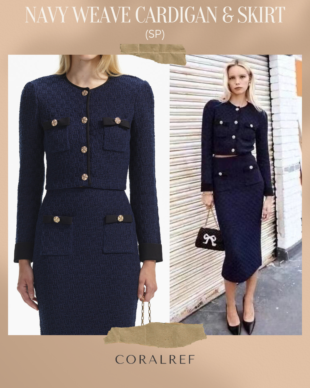 SP Navy Weave Cardigan & Midi Skirt Set