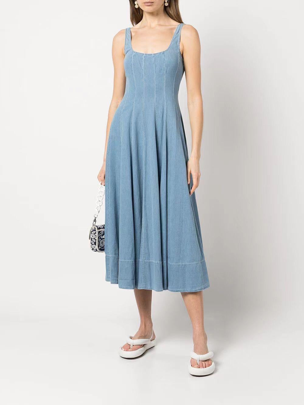 Std Wells Midi Dress - Light Wash Blue Denim