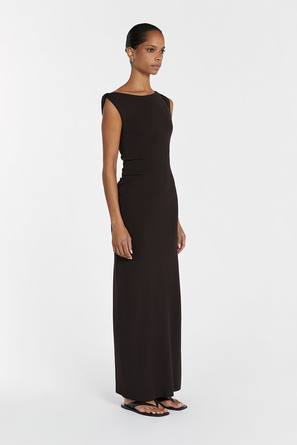 Dssh Poppy Bitter Choc Asym Midi Dress