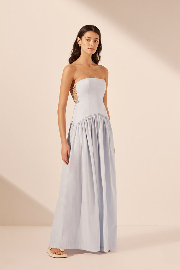 SJ Amada Lace Up Strapless Maxi Dress - Ice Blue