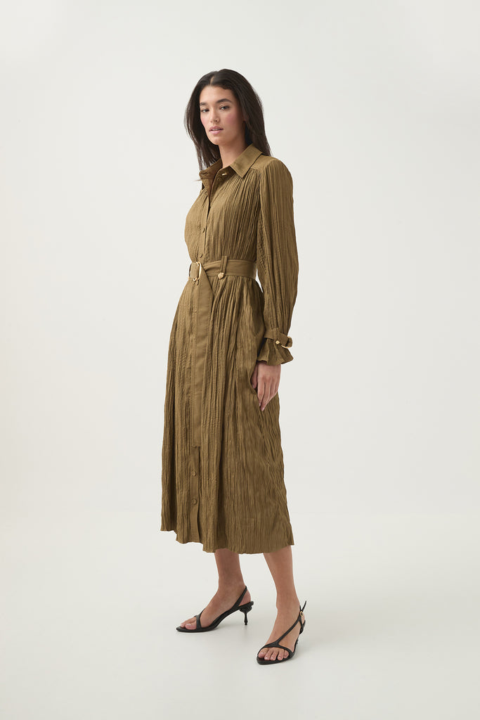 Aj Bays Crushed Pleat Midi Dress