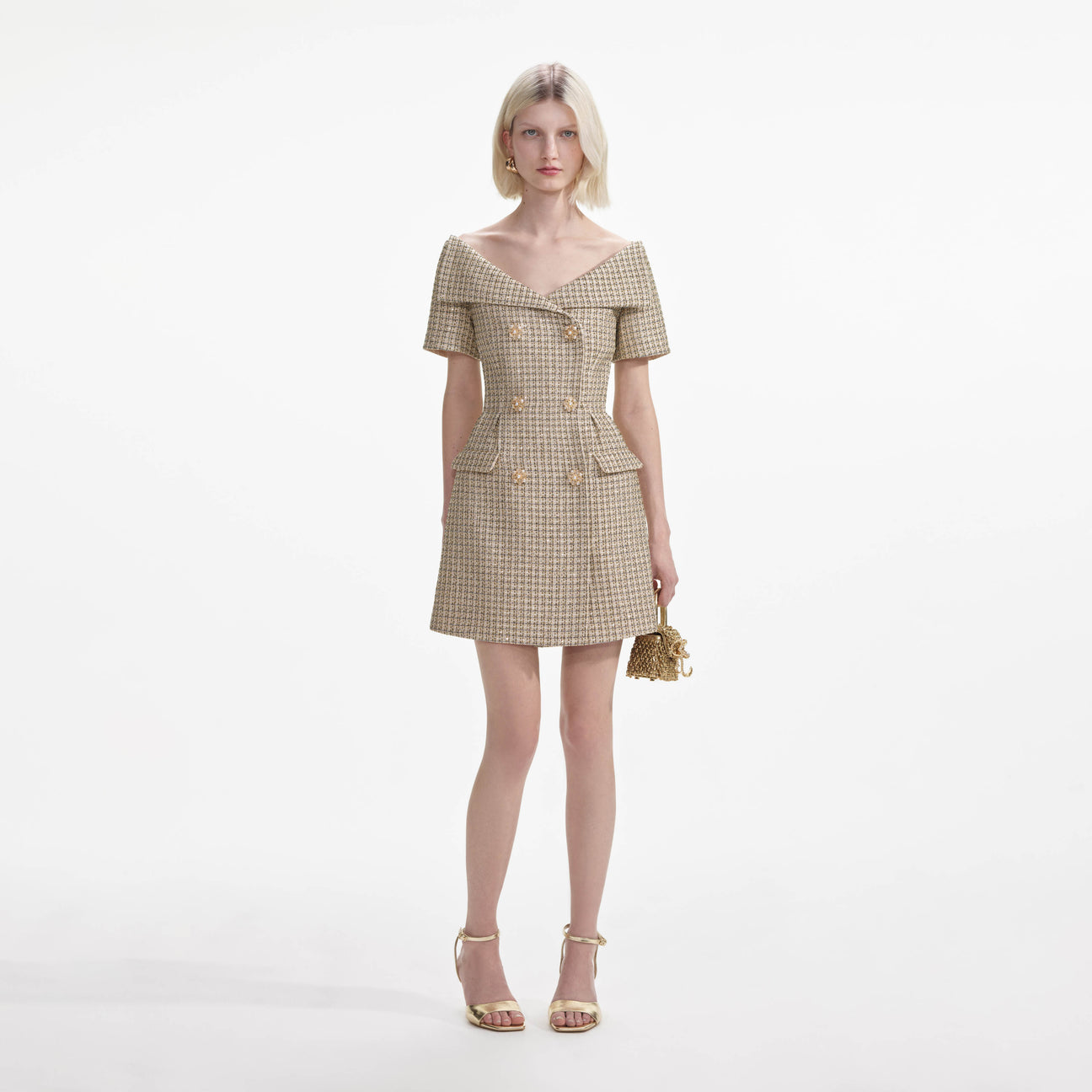 SP Gold Boucle Open Neck Mini Dress