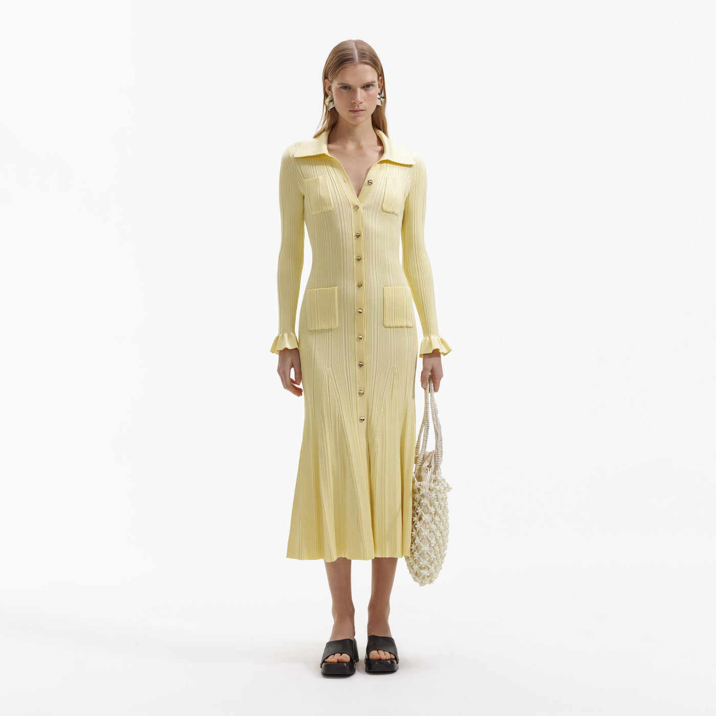 SP Yellow Ribbed Knit Midi Dress