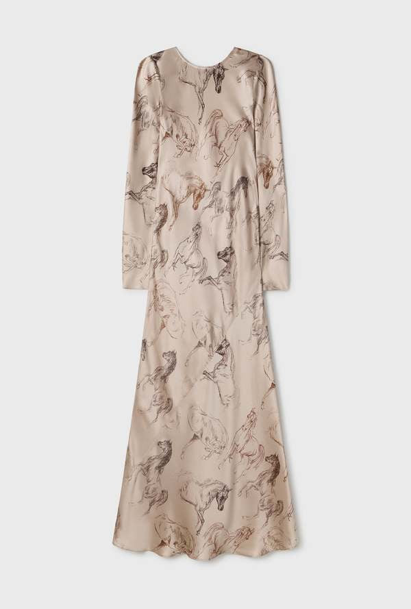 SL Sienna Long Sleeve Bias Maxi Dress in Wild Horses