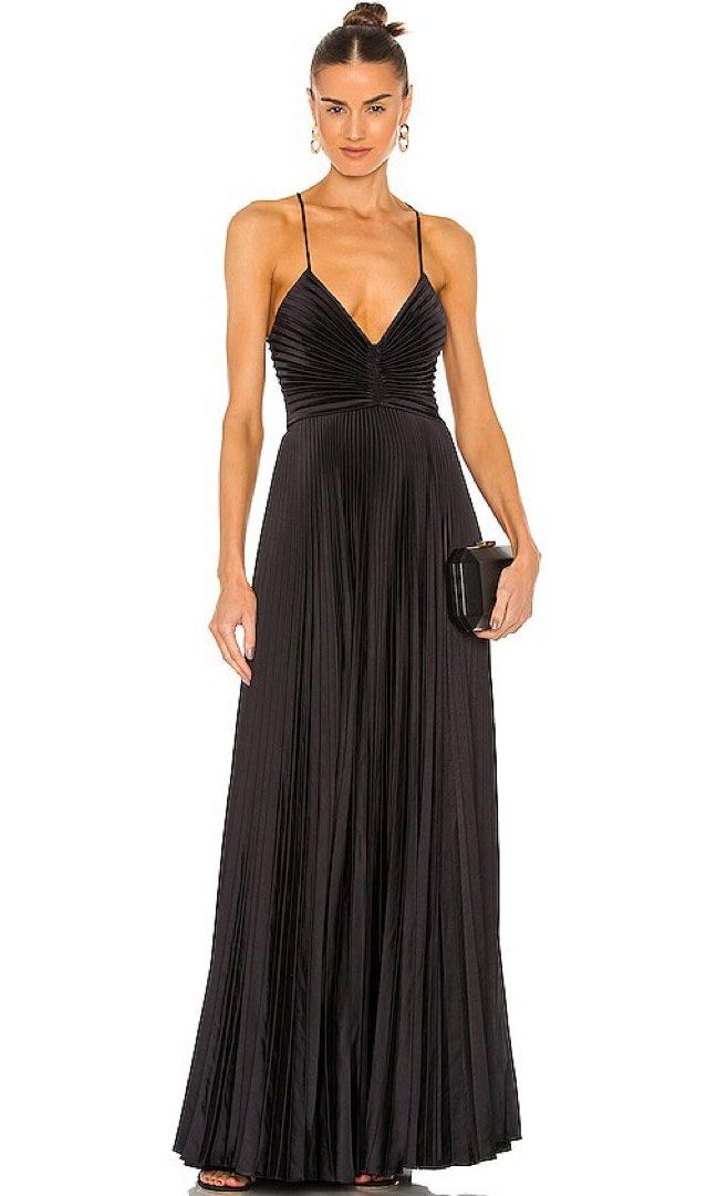 ALC Aries Satin Pleated Maxi Dress