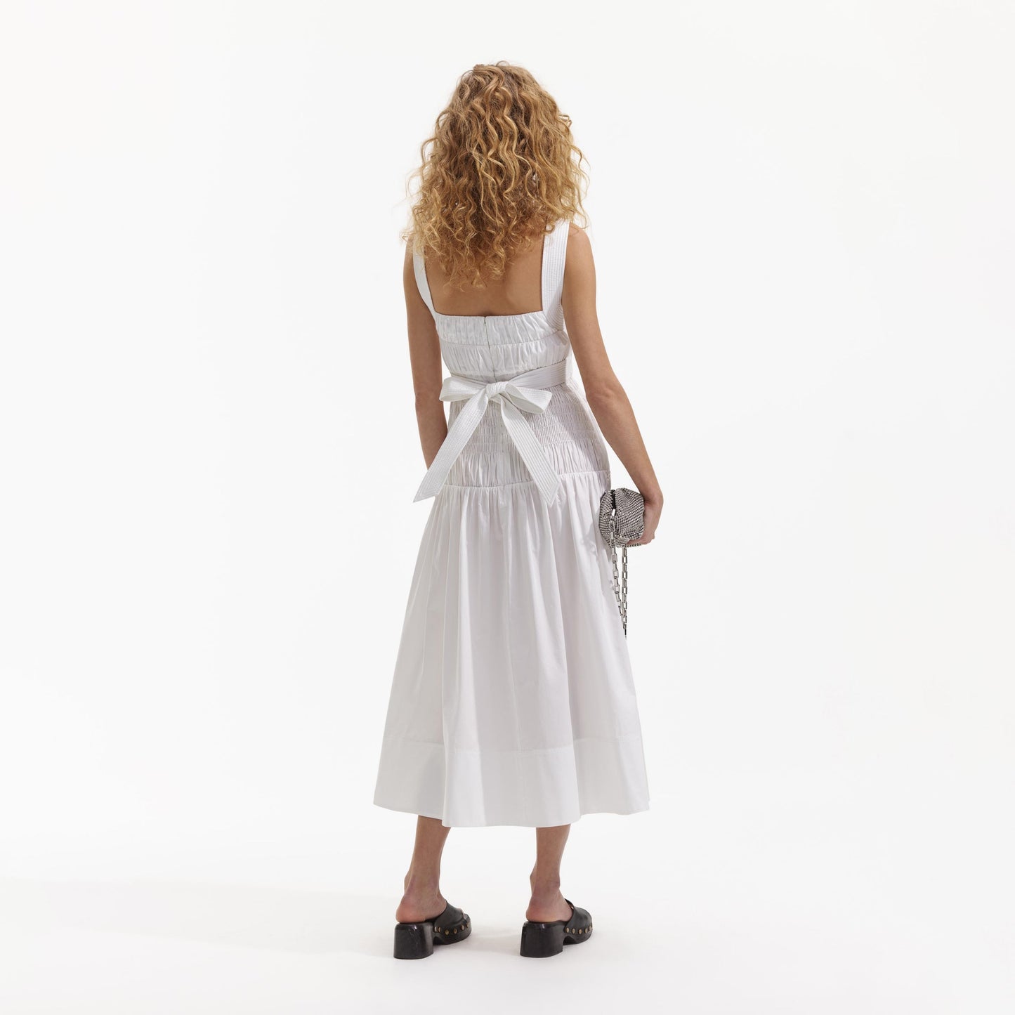 SP White Cotton Sweetheart Midi Dress