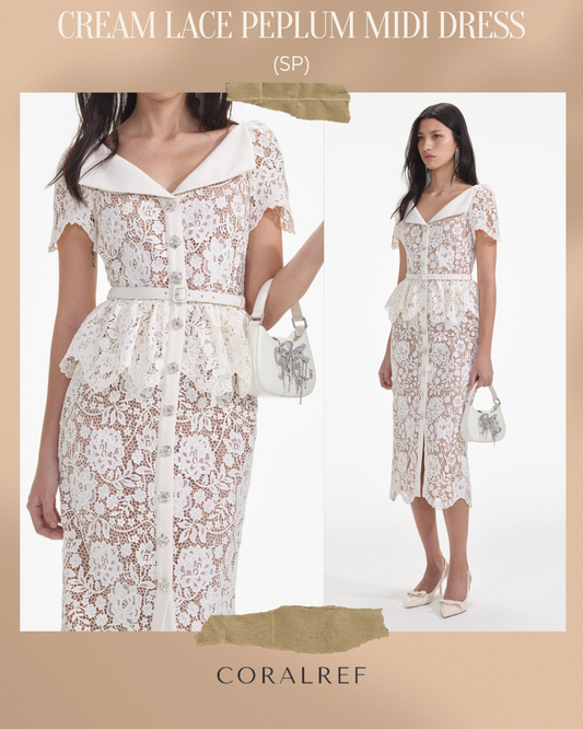 SP Cream Lace Peplum Midi Dress