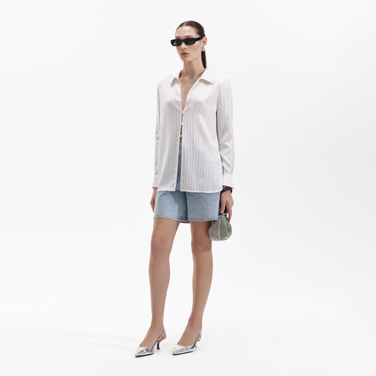 SP White Rhinestone Stripe Shirt