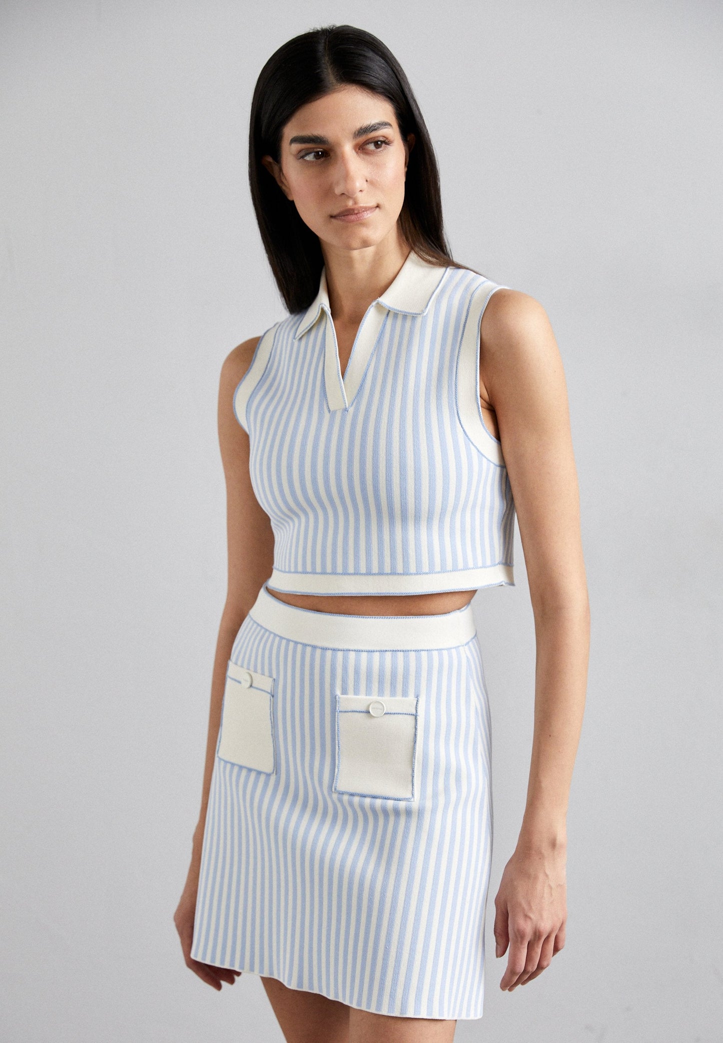 Sndr Stripe Crop Top & Mini Skirt Set