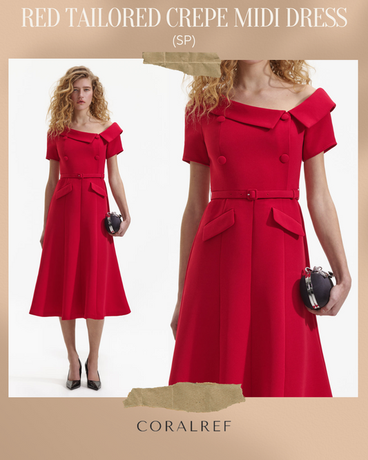 SP Red Tailored Crepe Midi Dress