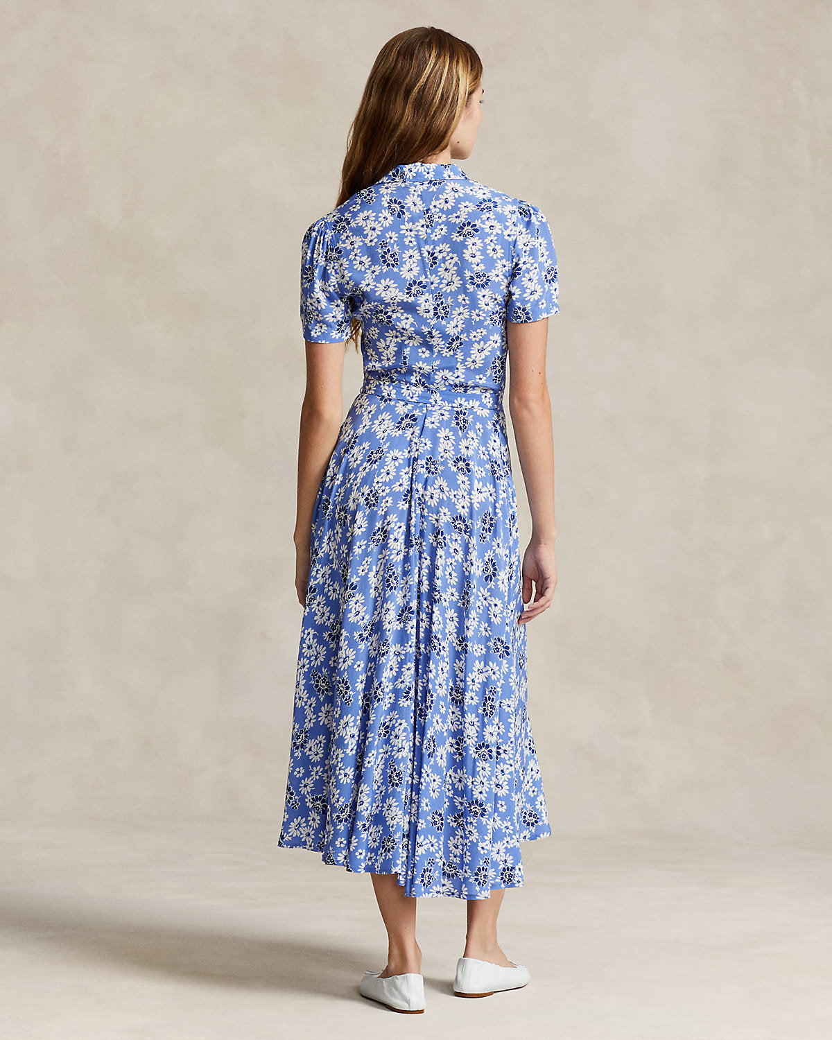 RL Floral Crepe Short Sleeve Midi Dress