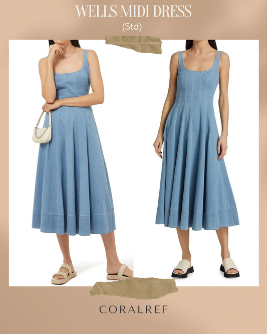 Std Wells Midi Dress - Light Wash Blue Denim