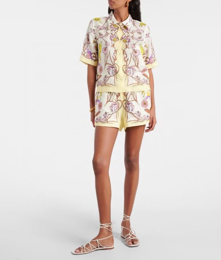 TB Printed Camp Linen Shirt & Shorts Set