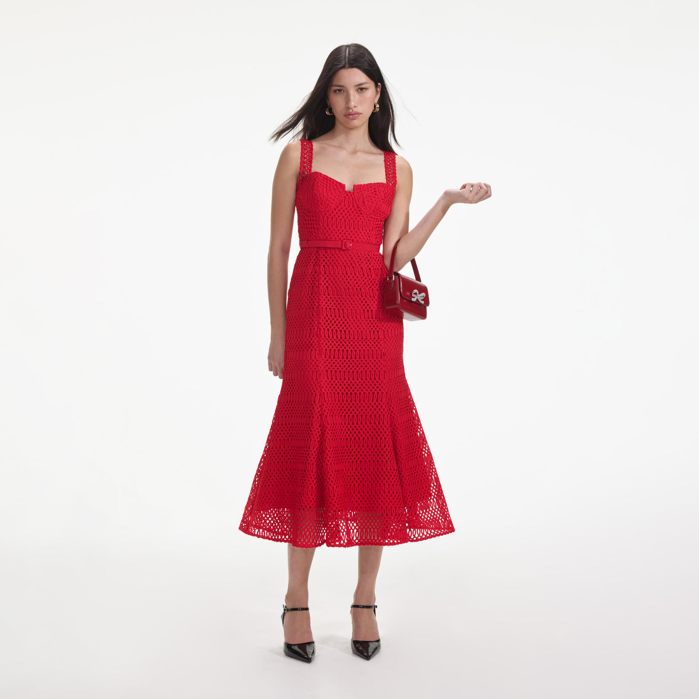 SP Red Lattice Lace Midi Dress
