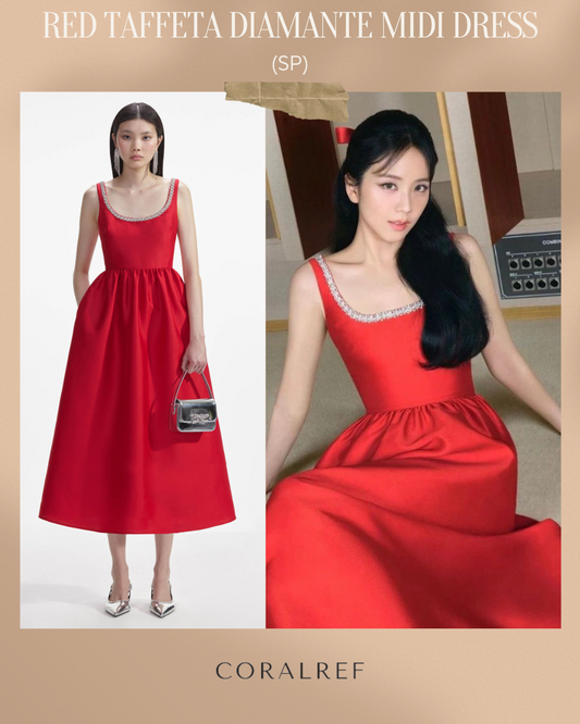 SP Red Taffeta Diamanté Midi Dress