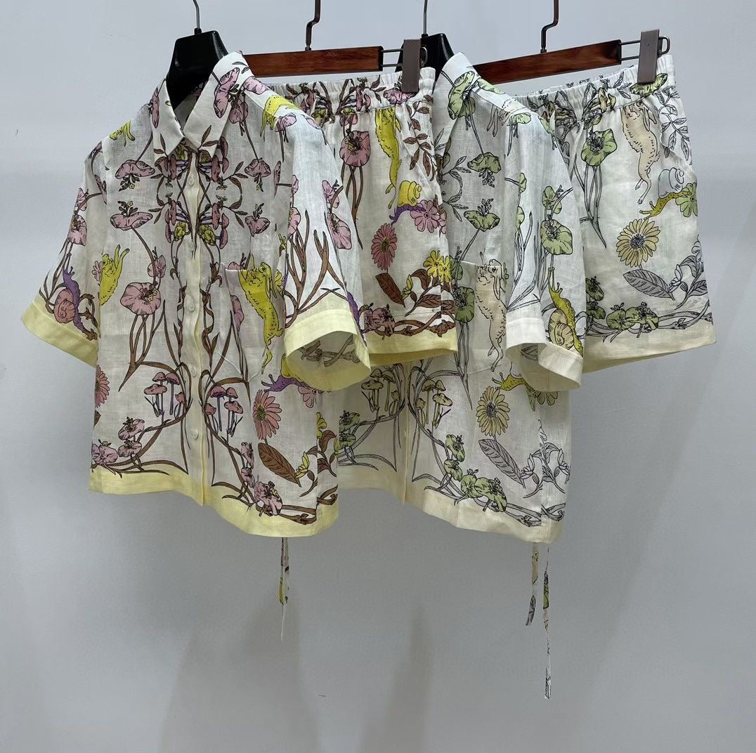 TB Printed Camp Linen Shirt & Shorts Set