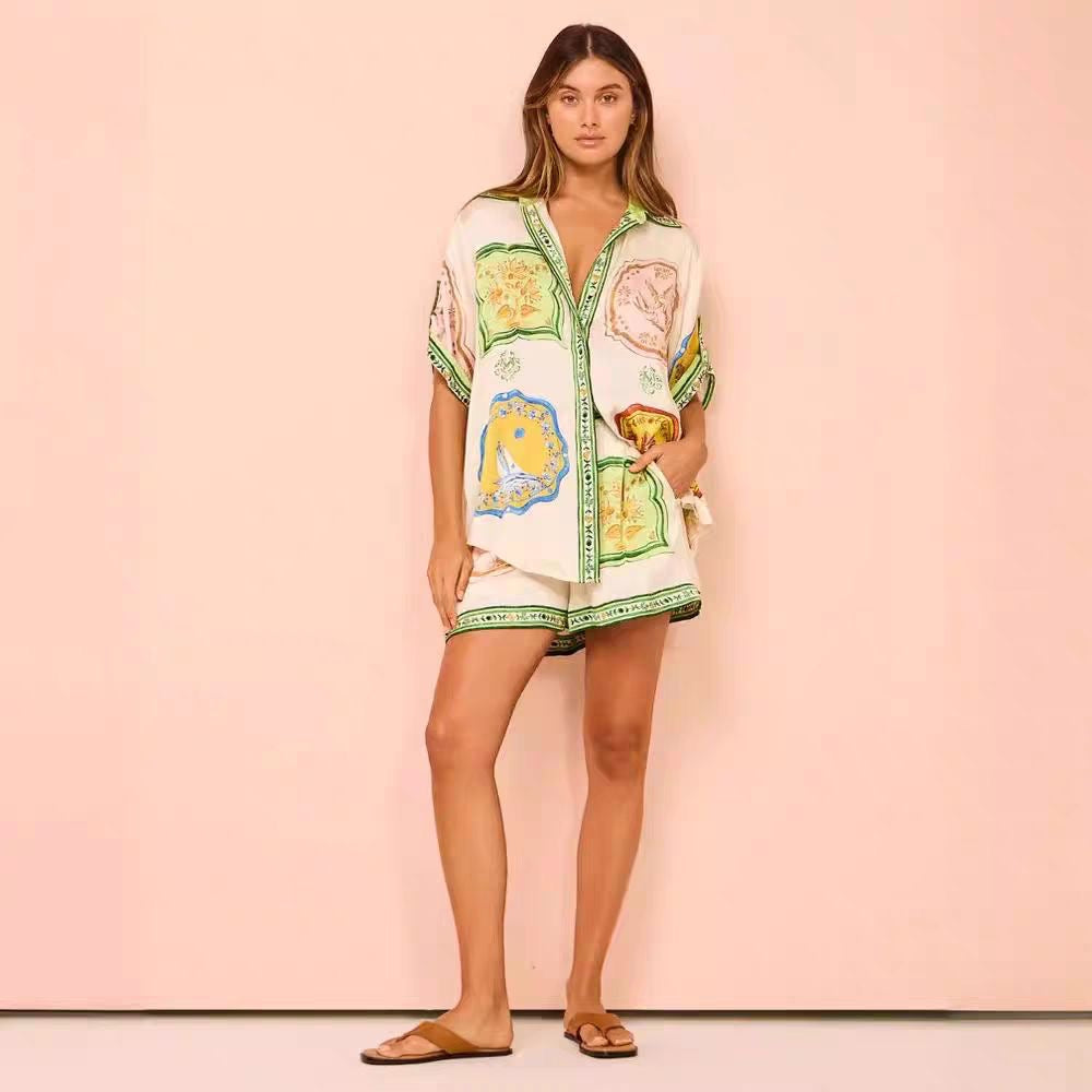 Alms Porcelain Silk Shirt & Shorts Set