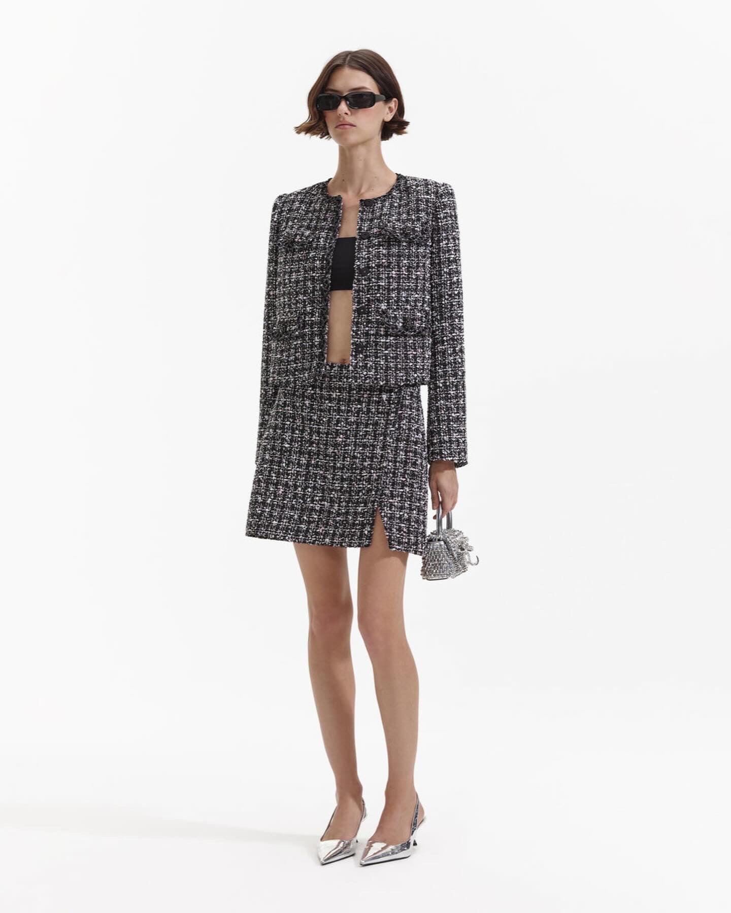 SP Black Check Boucle Jacket & Mini Skirt Set