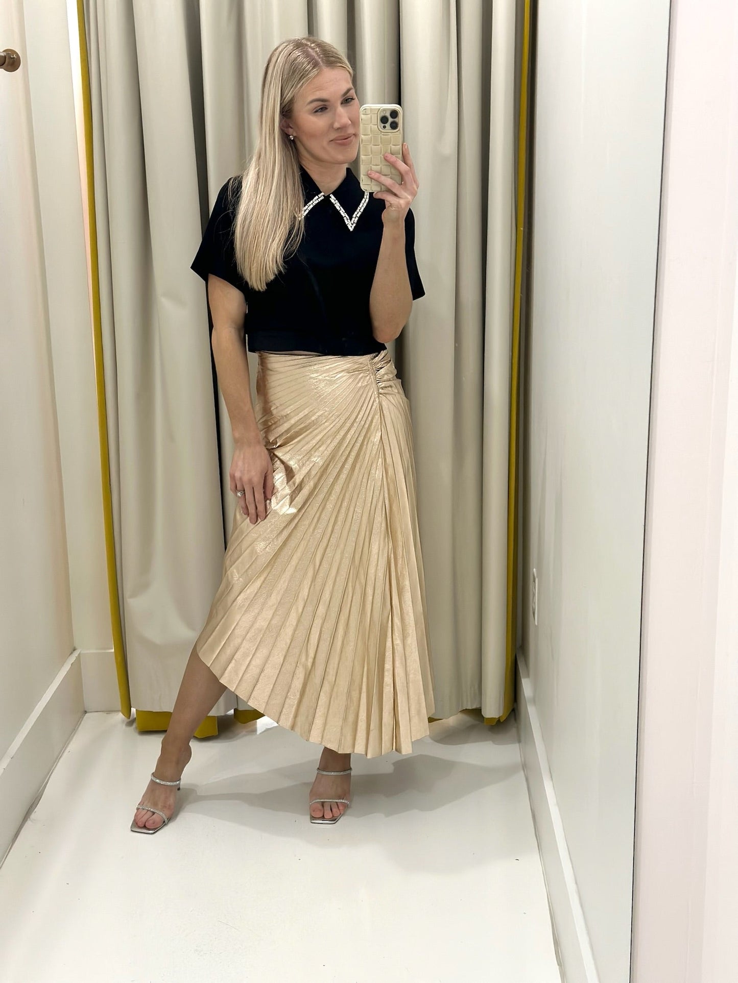 ALC Tori Pleated Metallic Midi Skirt