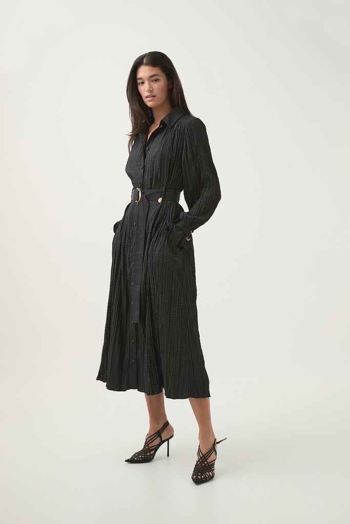 Aj Bays Crushed Pleat Midi Dress