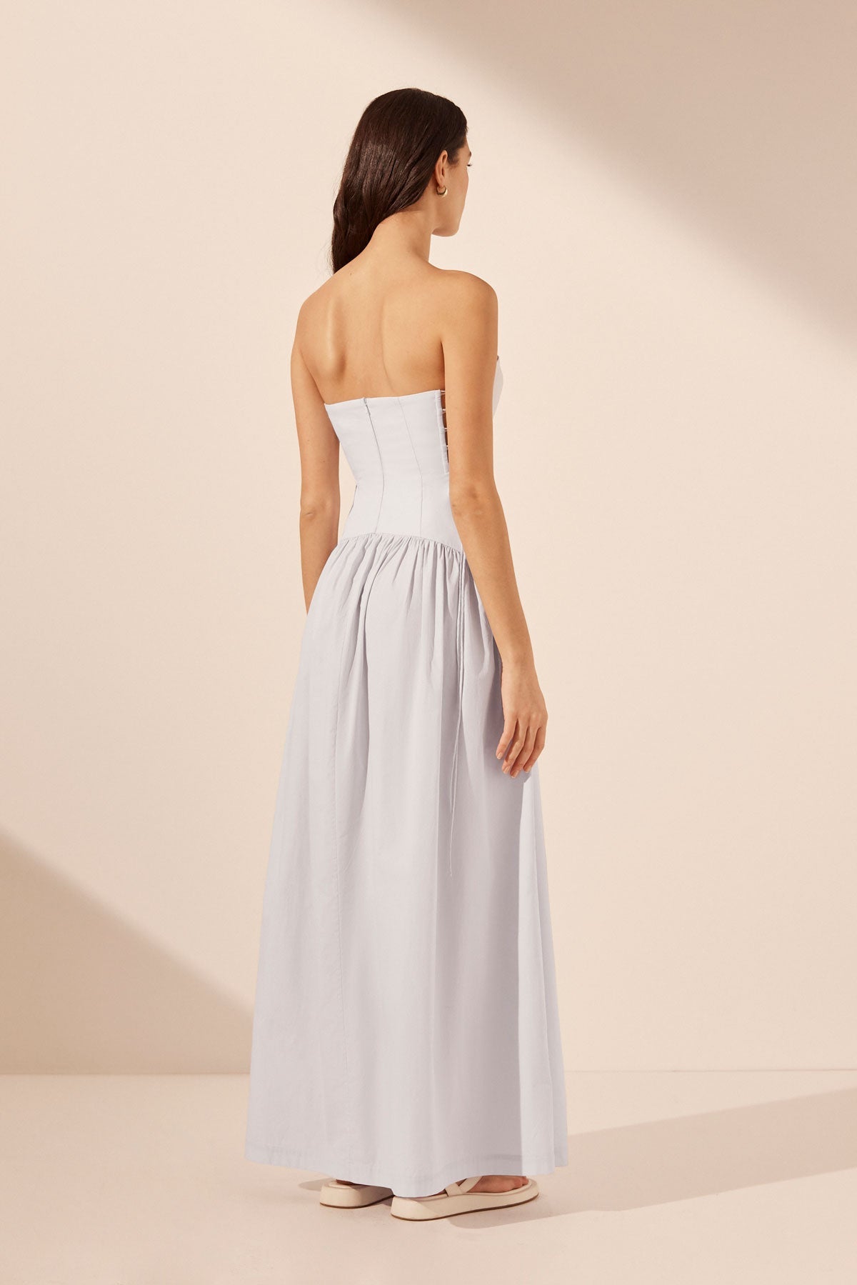 SJ Amada Lace Up Strapless Maxi Dress - Ice Blue