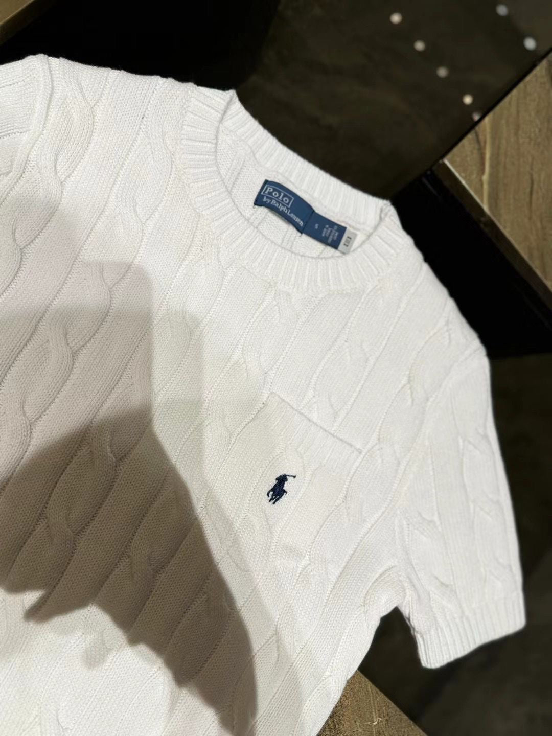 RL Cable Knit Cotton Short Sleeve Sweater