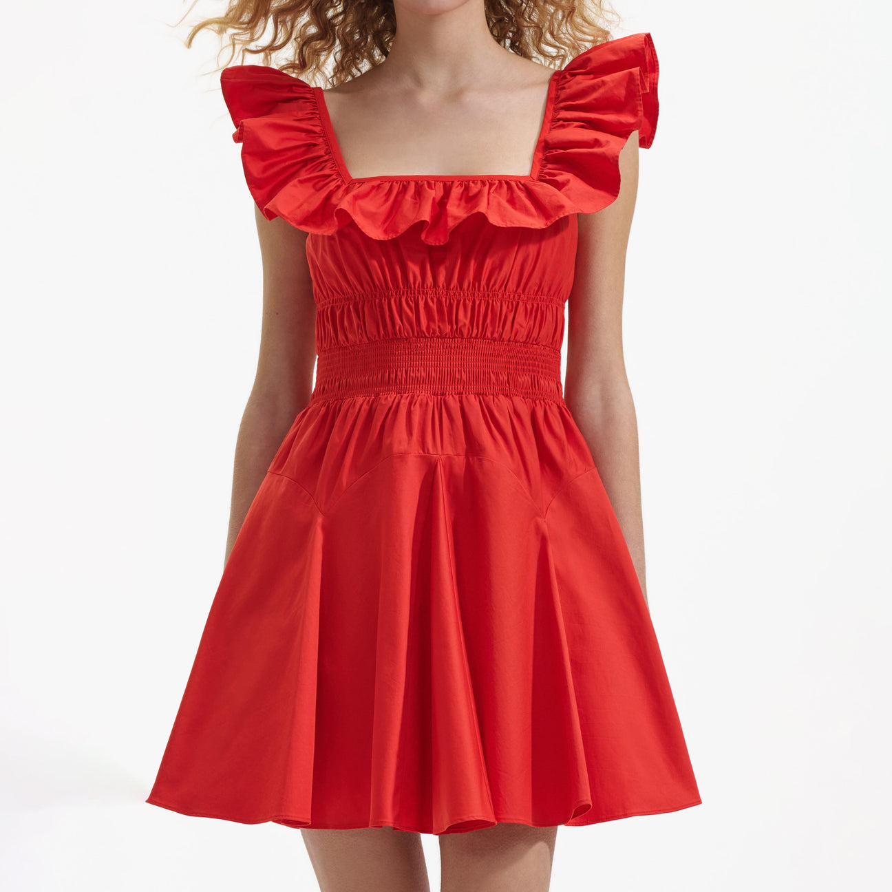 SP Red Cotton Ruffle Mini Dress