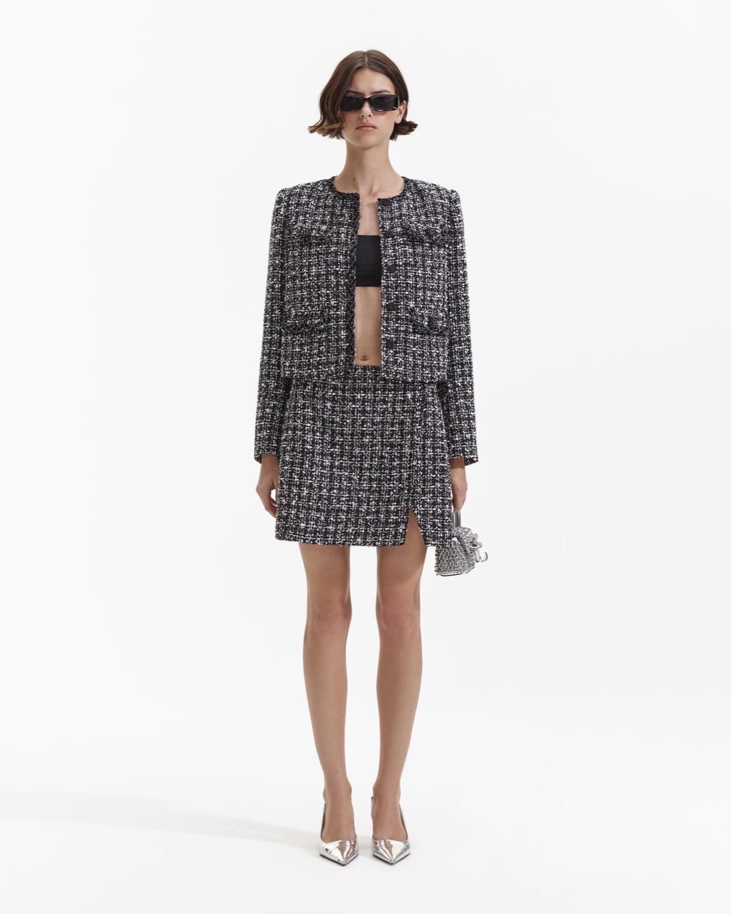 SP Black Check Boucle Jacket & Mini Skirt Set