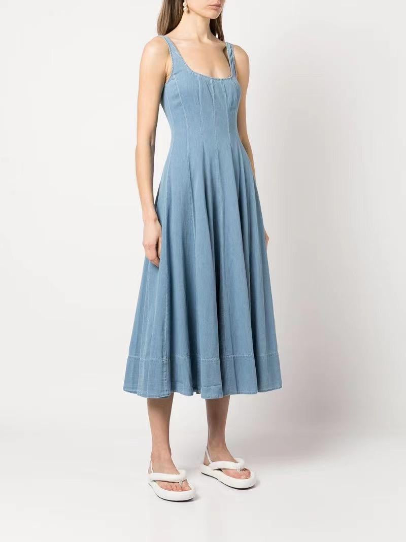 Std Wells Midi Dress - Light Wash Blue Denim