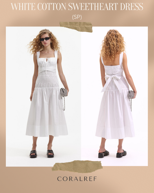 SP White Cotton Sweetheart Midi Dress