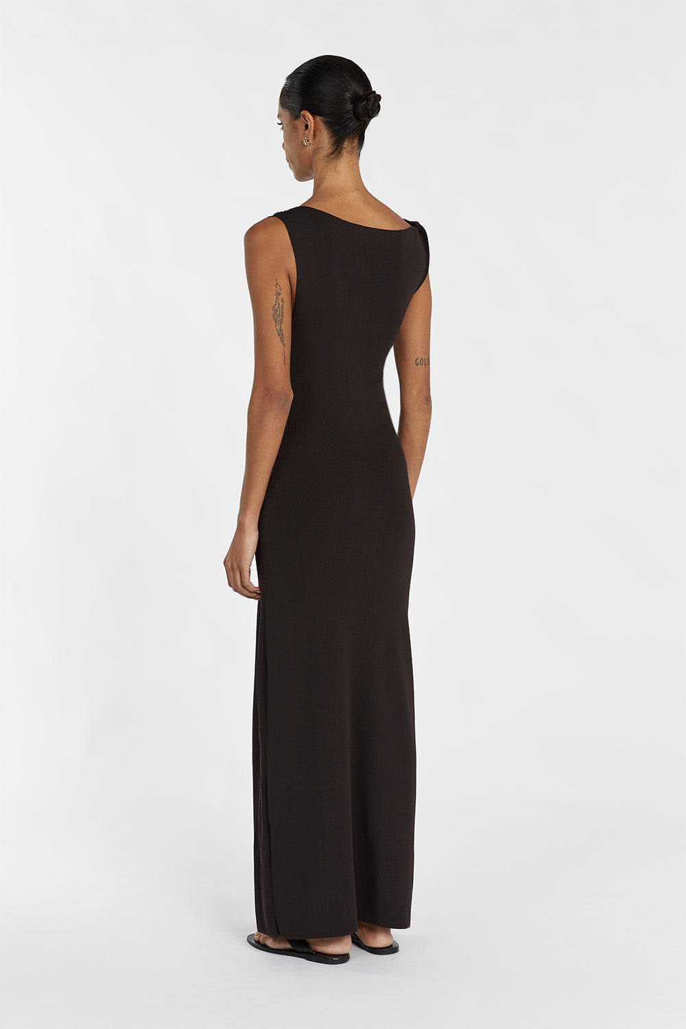 Dssh Poppy Bitter Choc Asym Midi Dress