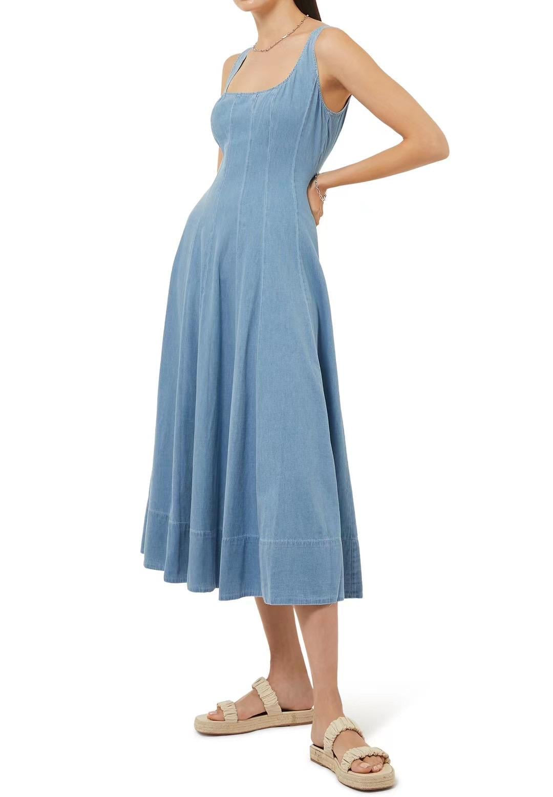 Std Wells Midi Dress - Light Wash Blue Denim