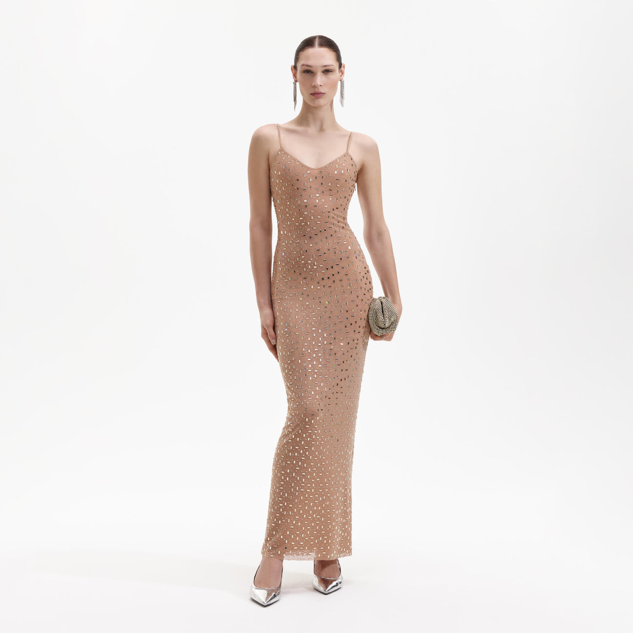 SP Gold Square Rhinestone Maxi Dress