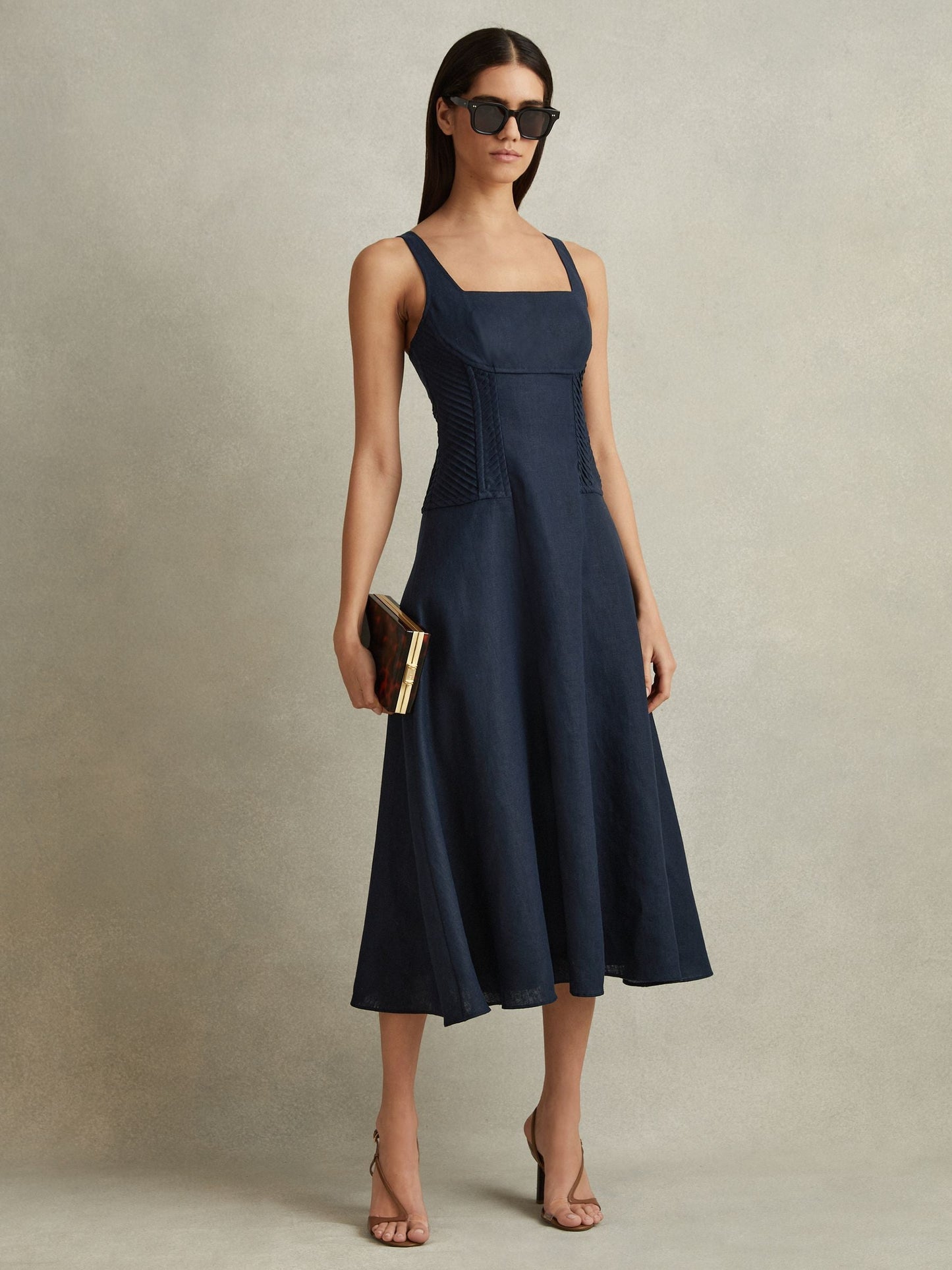 Rss Etta Linen Corset Midi Dress