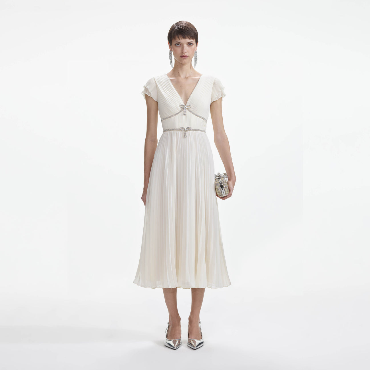 SP Cream Chiffon Pleated Midi Dress