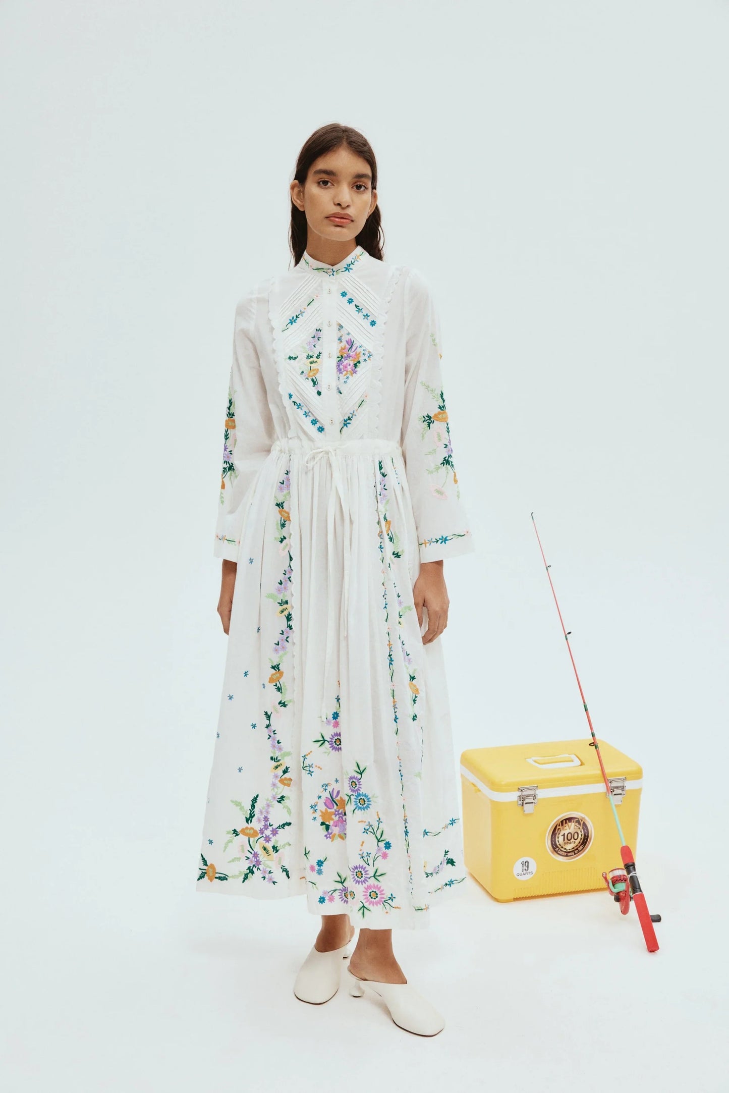 Alms Will Embroidered Midi Shirt Dress