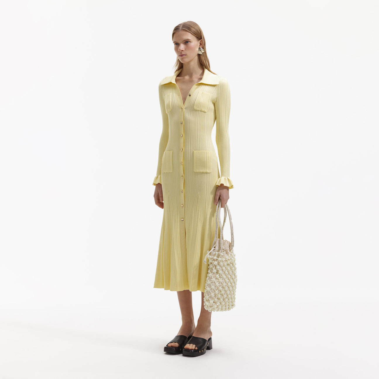 SP Yellow Ribbed Knit Midi Dress