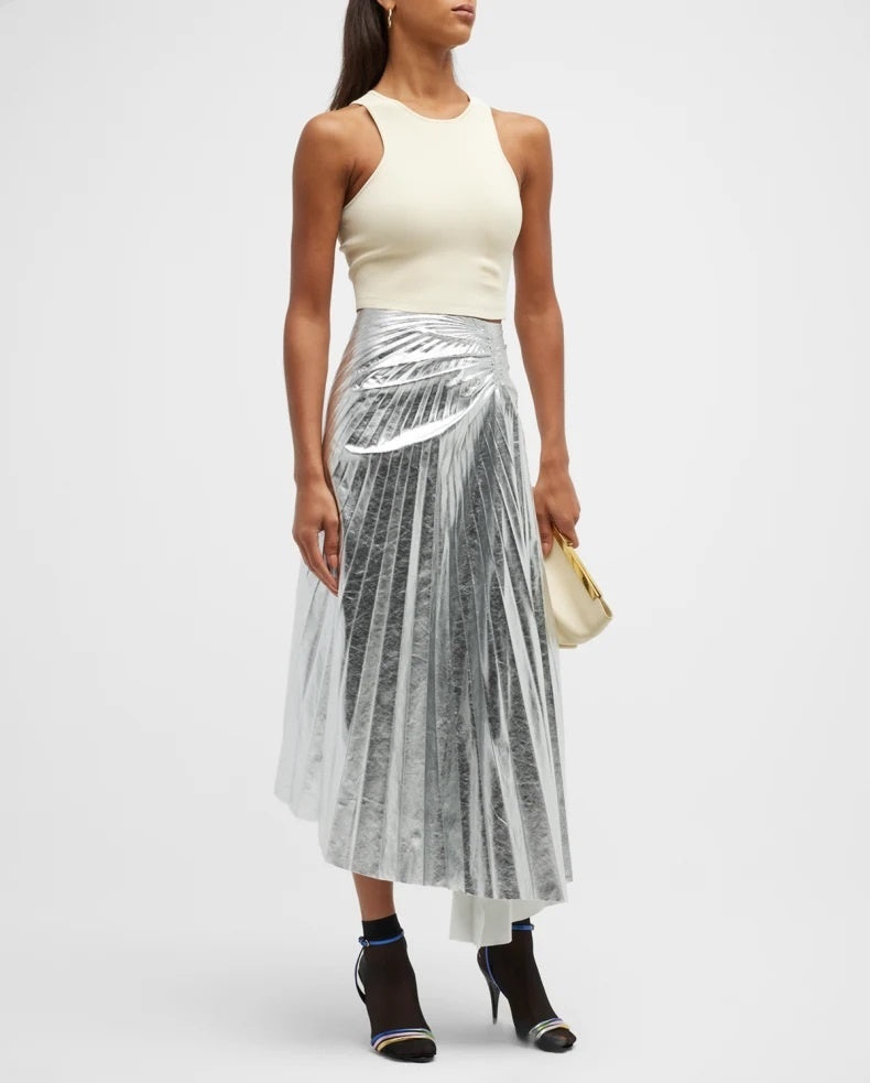 ALC Tori Pleated Metallic Midi Skirt