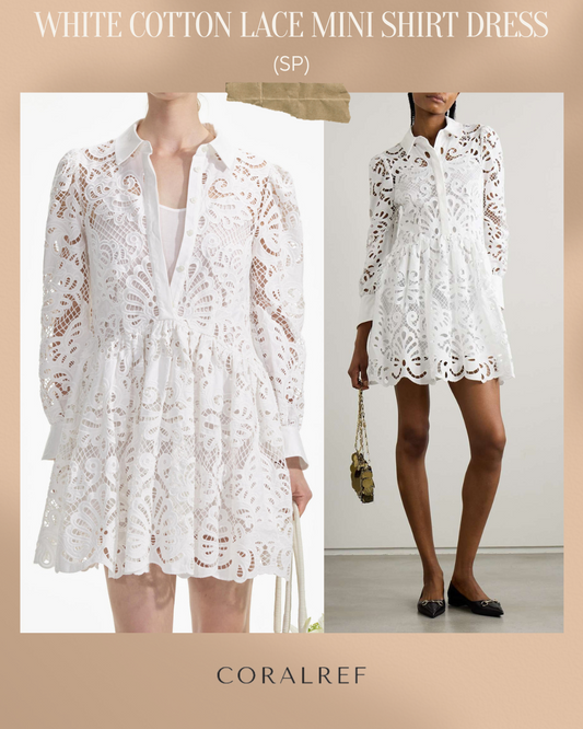 SP White Cotton Lace Mini Shirt Dress