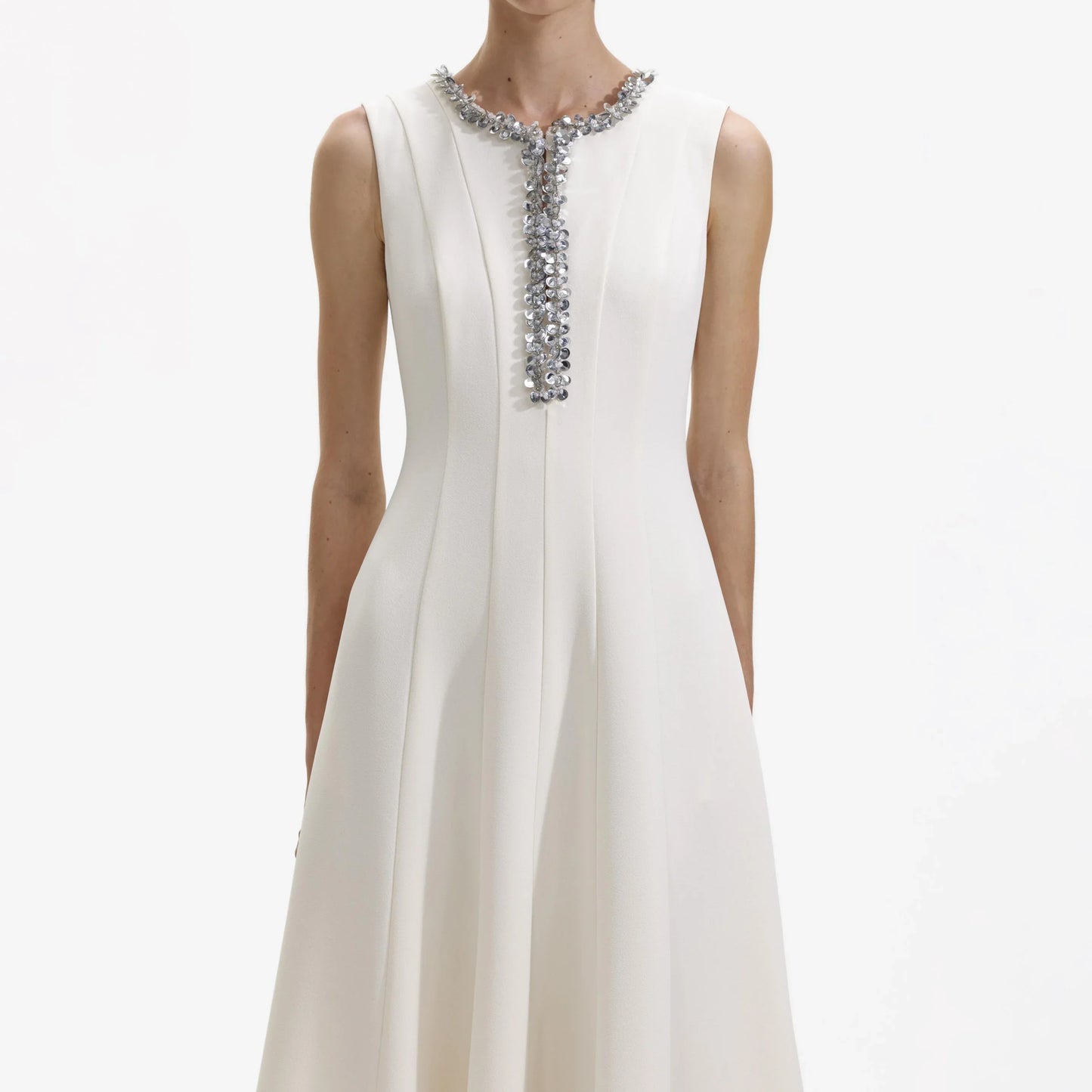 SP Cream Crepe Embellished Midi Dress