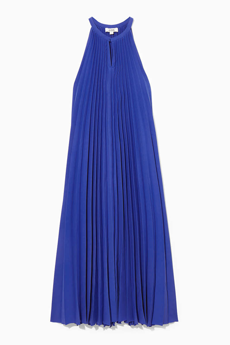 Cs Pleated Halter Neck Midi Dress