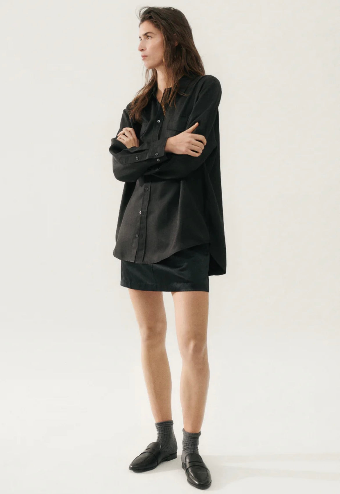 SL Silk Twill Boyfriend Shirt