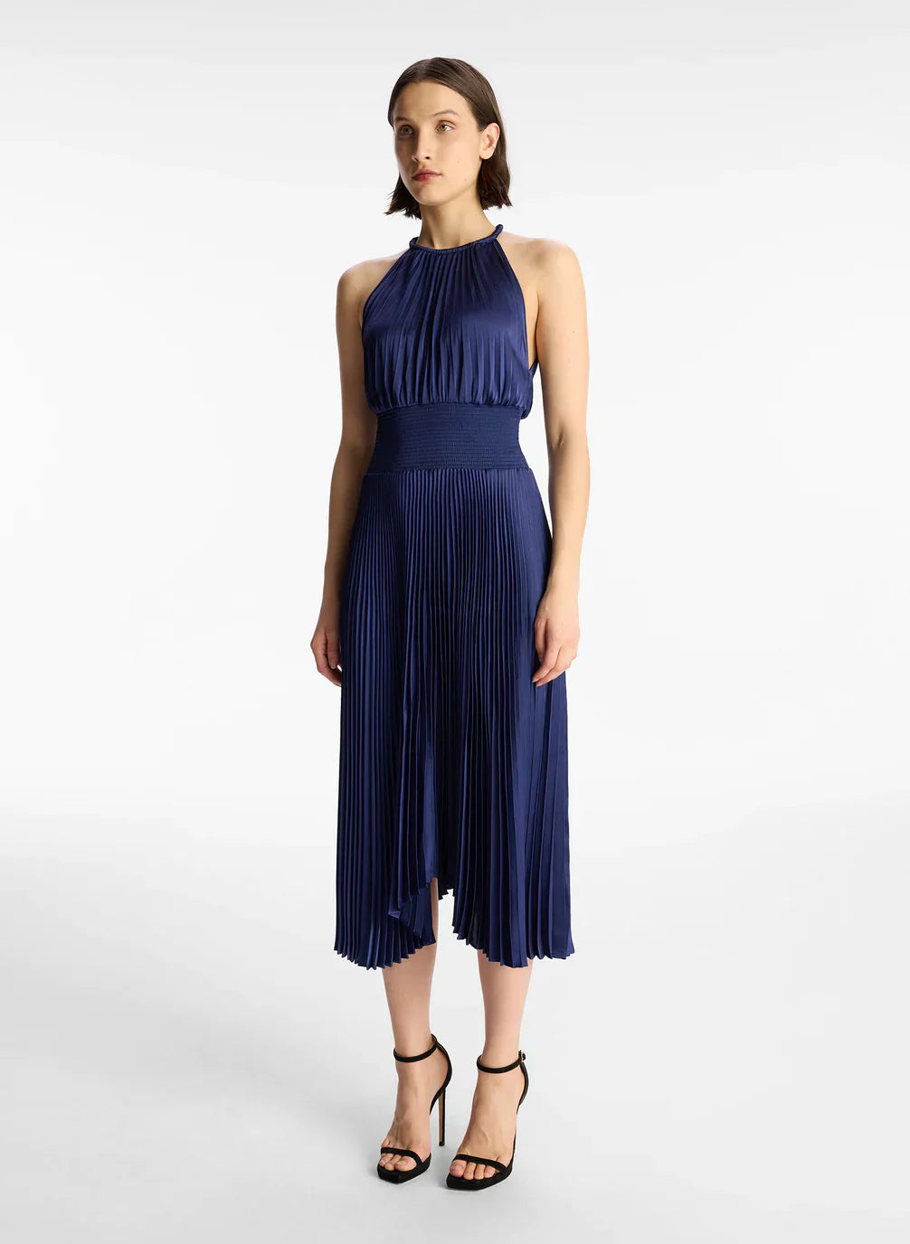 ALC Renzo II Satin Pleated Midi Dress