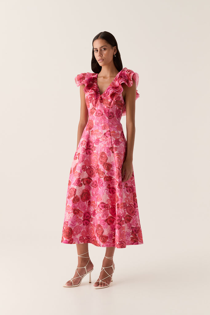 Aj Enchanted Plunge Midi Dress