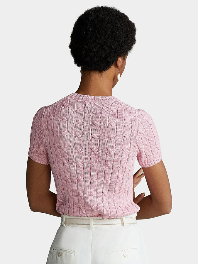 RL Cable Knit Cotton Short Sleeve Sweater